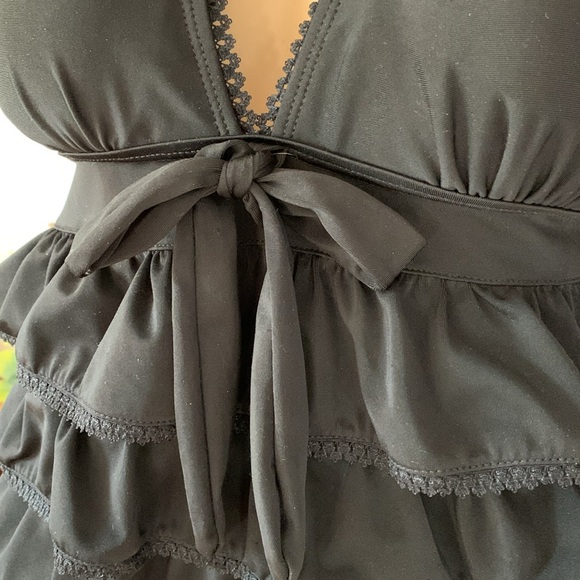 Black ruffle rhumba tankini top halter with bow m - Picture 4 of 13